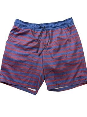 Fish Hippie Volley Shorts Men’s L Blue Red Stripe Lined Swim Trunks Stretch